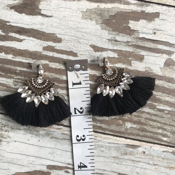 NWOT Jeweled Black Tassel Earrings - Picture 7 of 7